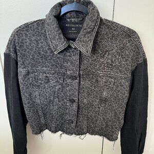 All Saints Denim Leopard Print Jacket